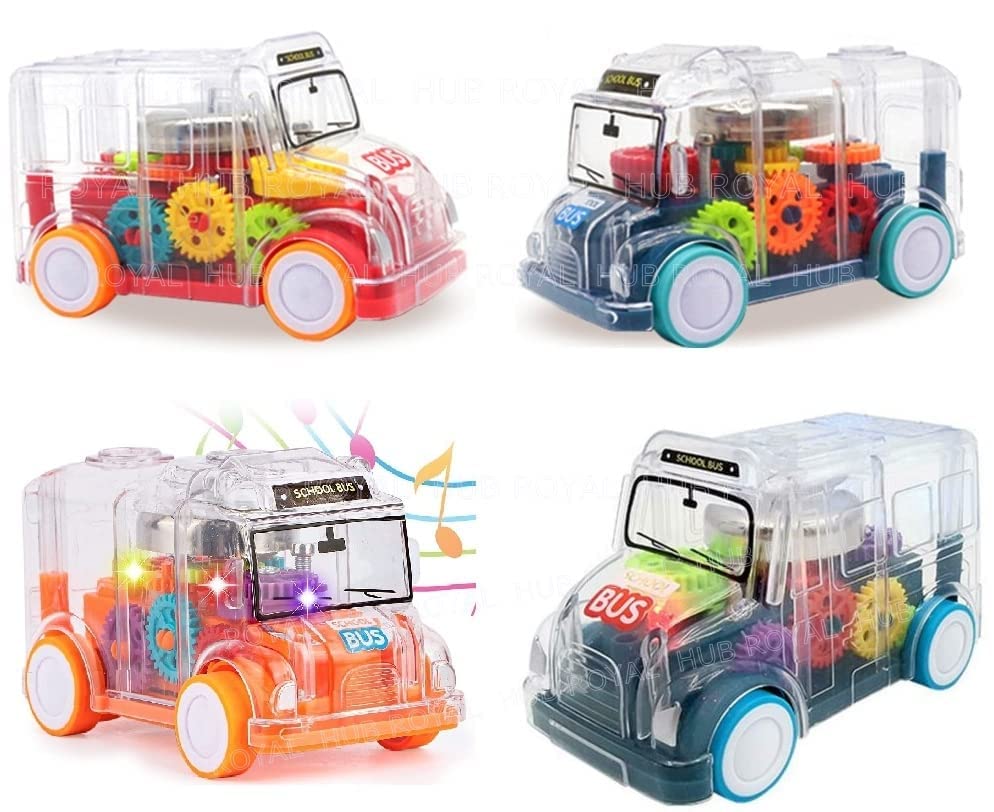 UK-0334 transparent Gear Bus for Kids Friction Powered Mini School Bus with Tinkling Sound and Light Toy for Kids