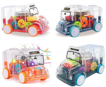 UK-0334 transparent Gear Bus for Kids Friction Powered Mini School Bus with Tinkling Sound and Light Toy for Kids