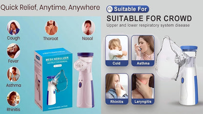 UK-0877 Mesh Nebulizer for Adults & Kids, Handheld Nebuliser Machine with 2 Masks, 1 Mouth piece & Usb, Cool Mist Inhailer for Cold & Cough, Breathing Problems