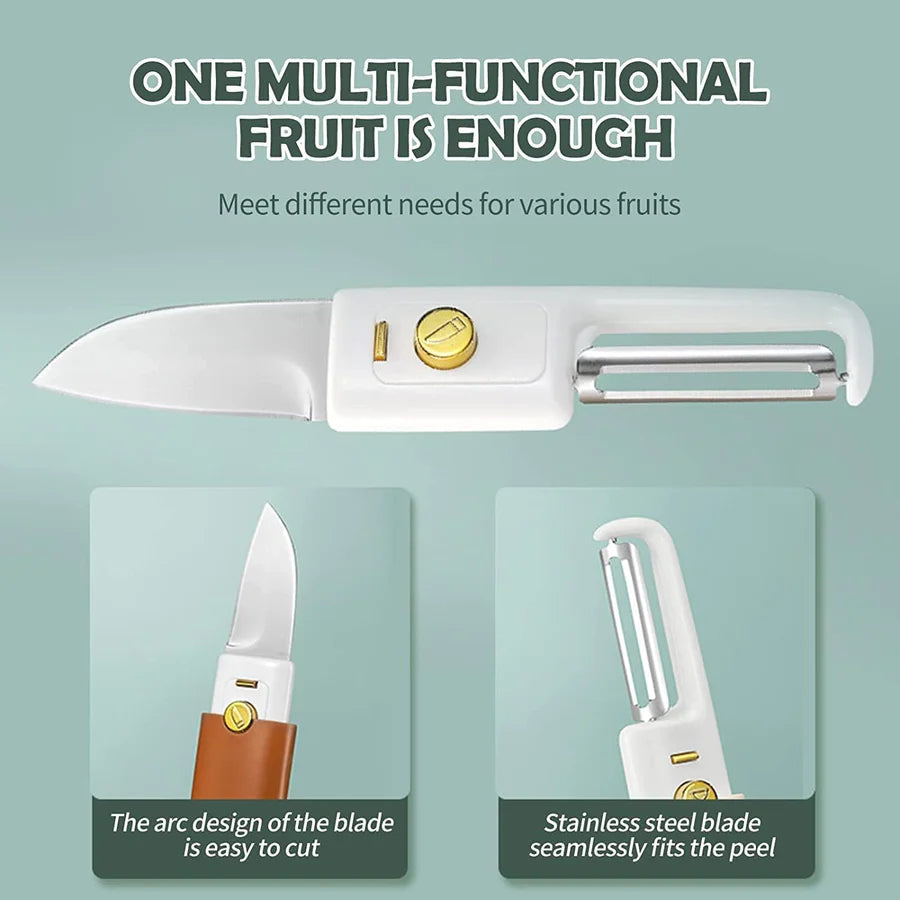 UK-0010 Multifunctional 2 in 1 Stainless Steel Fruit Knife Peeler, Fruit and Vegetable Peeler Dual-Use Knife, Outdoor Kitchen Tools Portable Peeling Fruit Peeler (2 in 1 Knife)