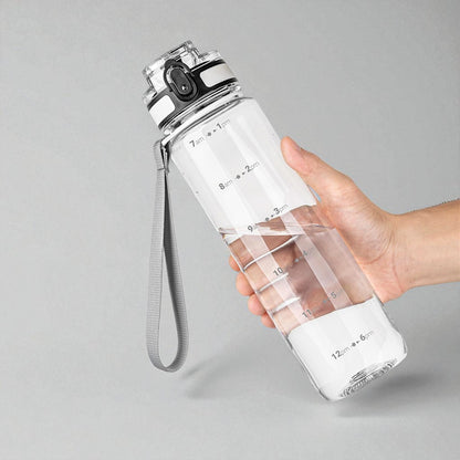 UK-0919 900ML Capacity Belt Straw Transparent Motivational Water Bottles with Time Marker Leak proof & break-proof | Best Usage for Office/School/College/Gym/Travel Bottle | BPA-Free Fitness Sports Bottle