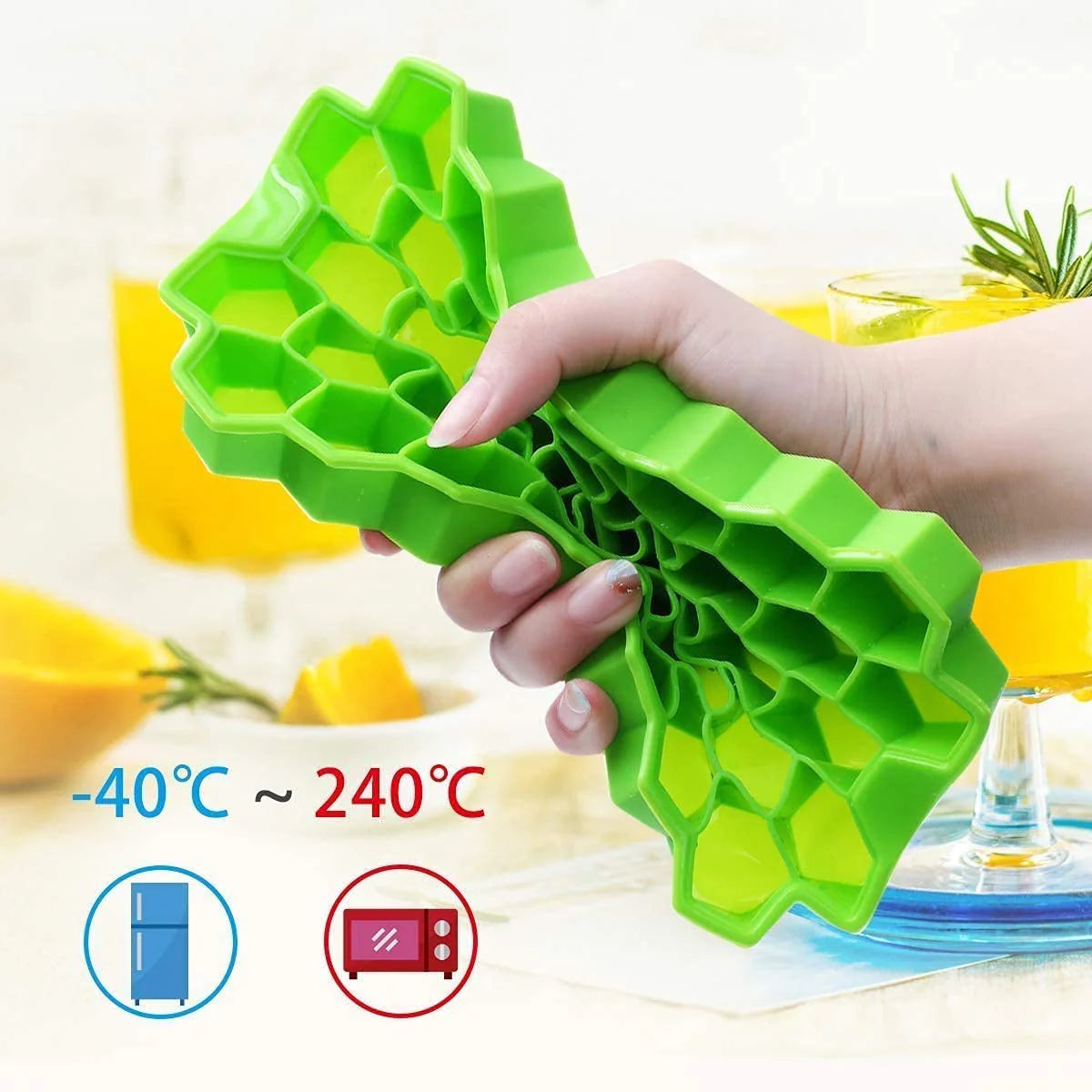 UK-0297 Ice Cube Tray for Freezer Flexible Silicone Honeycomb Design 37 Cavity Ice Cube Tray Ice Cube Box for Home Ice Cubes Silicon Trays for Freezer Mould Safe Ice Cube Molds Multicolor