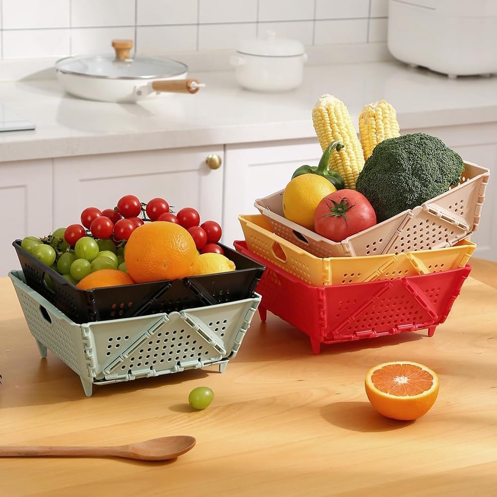 UK-0626 Multi-Functional Foldable Vegetable Storage Basket with Resting Feet Space Saving Drain Basket for Fruit, Vegetables(Multi colour)