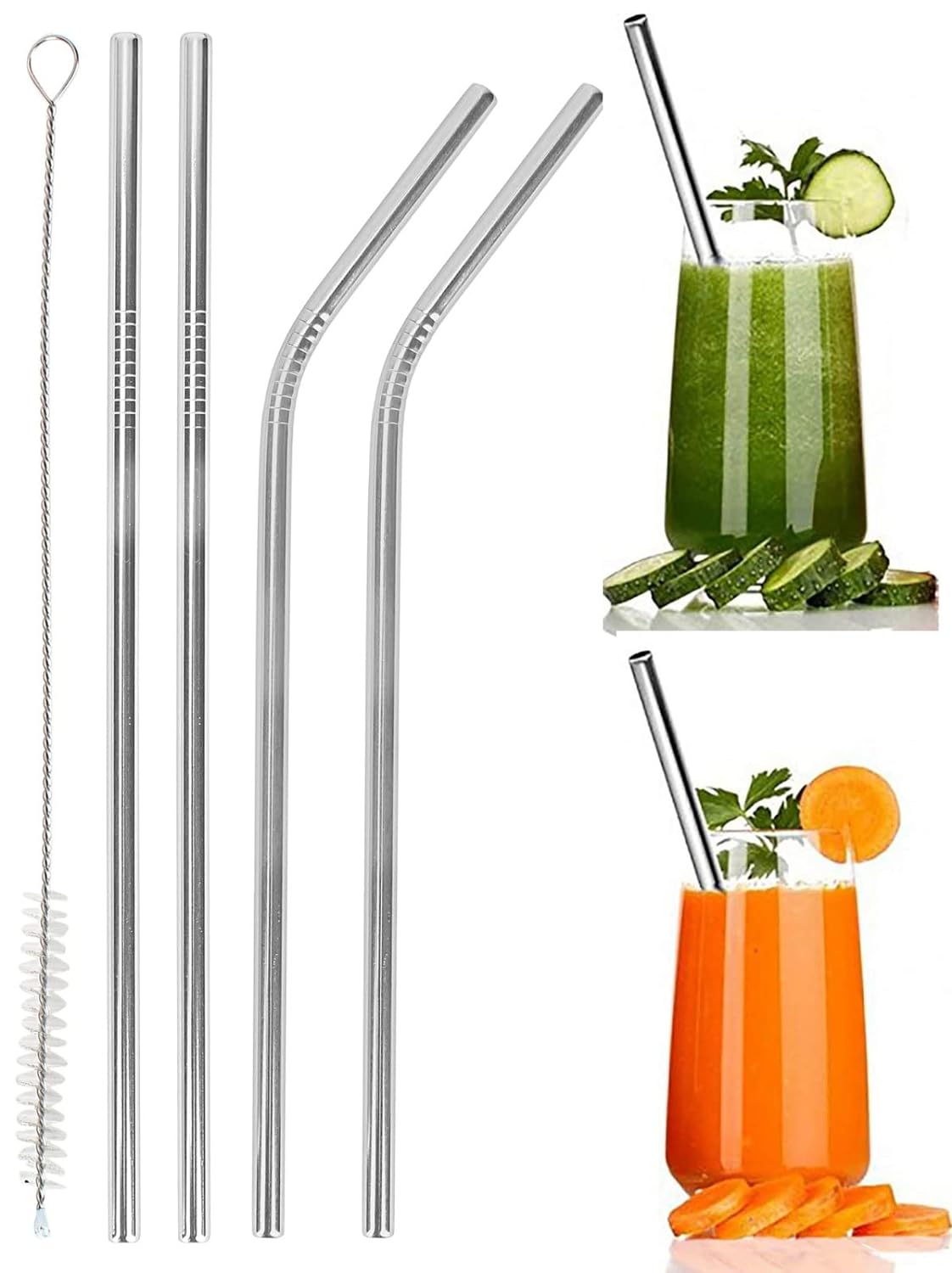 UK-0246 Stainless Steel Straws for Drinking with Brushes | Steel Straws + Straw Cleaning Brush