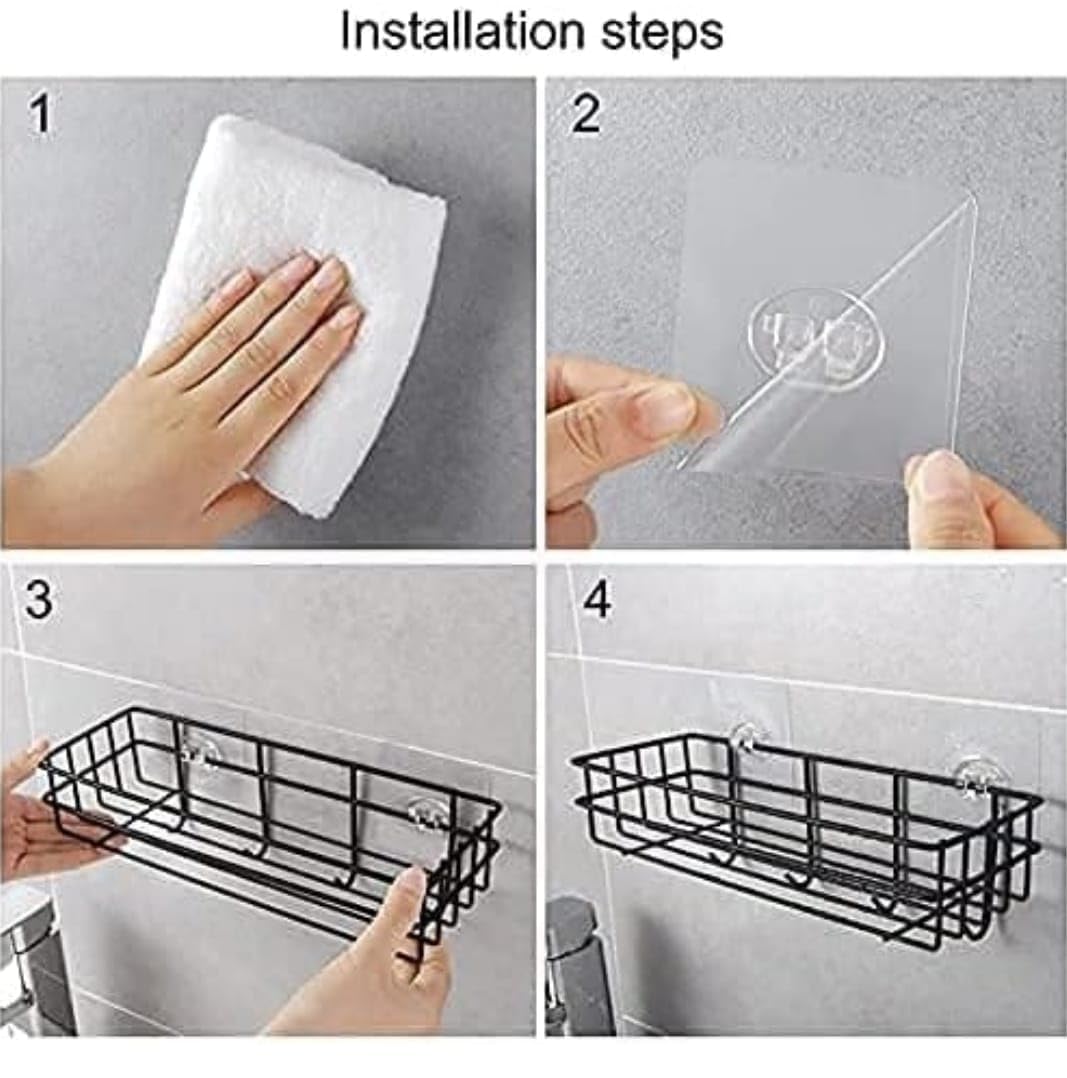 UK-0867 Self-Adhesive Bathroom Shelf with Hooks - Space-Saving Wall Mounted Shelf for Bathroom Essentials