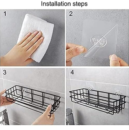 UK-0867 Self-Adhesive Bathroom Shelf with Hooks - Space-Saving Wall Mounted Shelf for Bathroom Essentials