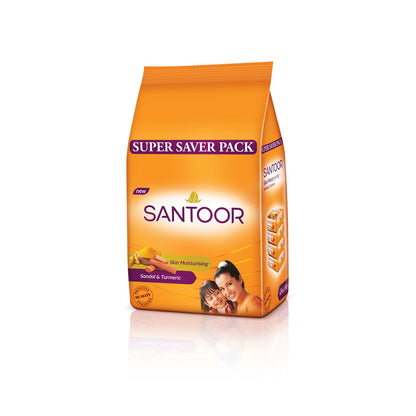 Santoor Skin Moisturizing Sandal & Turmeric Bathing Soap with Nourishing & Anti-Aging Properties| For Soft & Smooth and Younger-Looking Skin| For All Skin Types