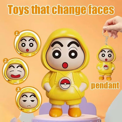 UK-0905 Shinchan Face Changing Keychain | Cartoon Shinchan ABS Key Holder | 3D Expression Changing Model | Cute Unisex Toy Keychain for Bags & Keys
