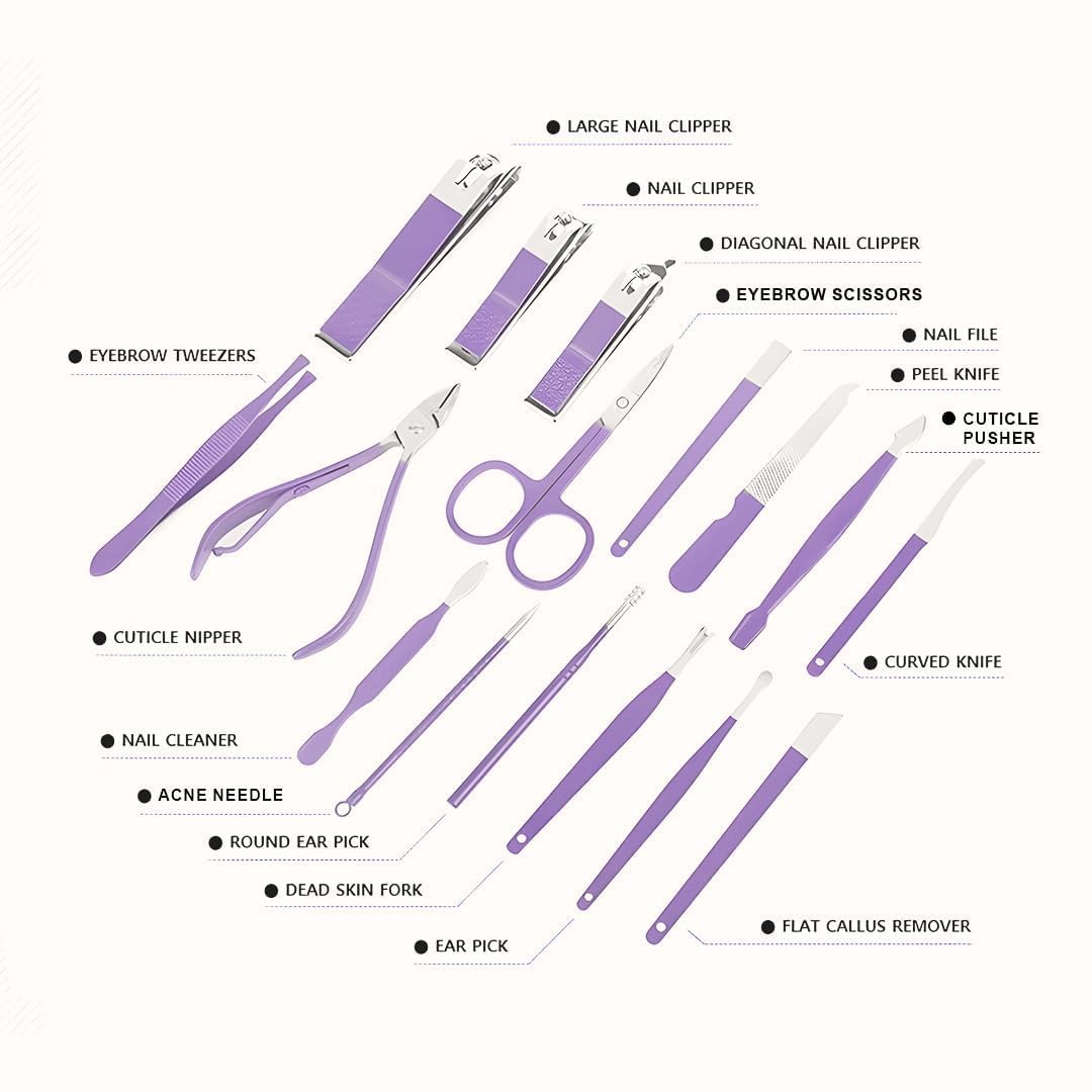 UK-0964 Manicure Set Nail Clipper Kit - 16 Pieces Stainless Steel Manicure Kit, Nail Care Tools for Hand & Feet, Nail Clippers Pedicure Professional Grooming Kits for Facial, Hand & Foot Care