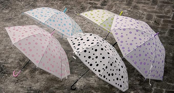 UK-0399 Transparent Doted Umbrella With Long Comfortable Grip Handle Multicolor