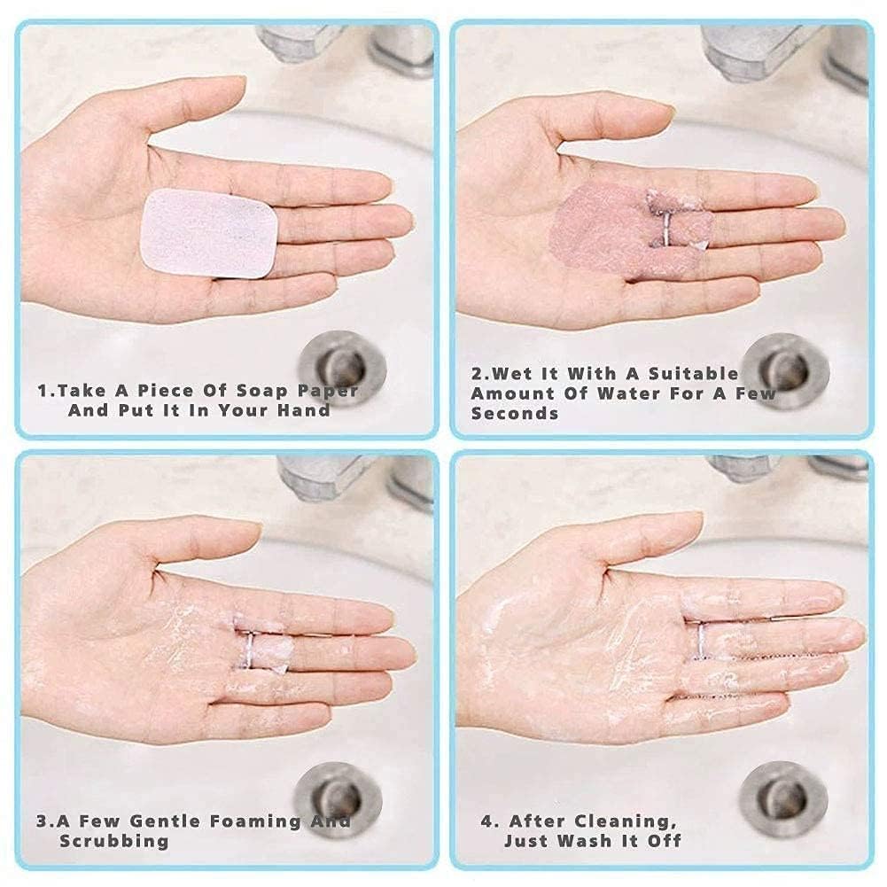 uk-0528 Paper Soap Strips Box Mini Portable Travel Soap Paper Sheets Disposable Hand Washing Bath Scented Paper Soap for Outdoor, Camping Hiking