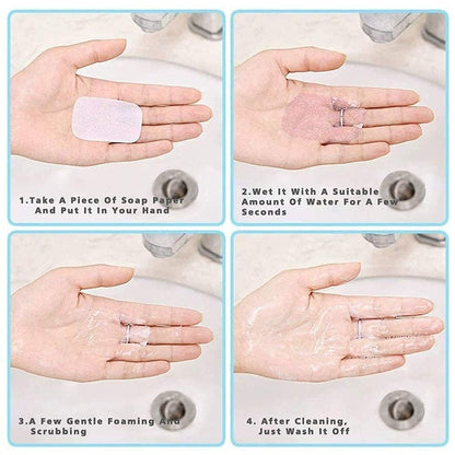 uk-0528 Paper Soap Strips Box Mini Portable Travel Soap Paper Sheets Disposable Hand Washing Bath Scented Paper Soap for Outdoor, Camping Hiking