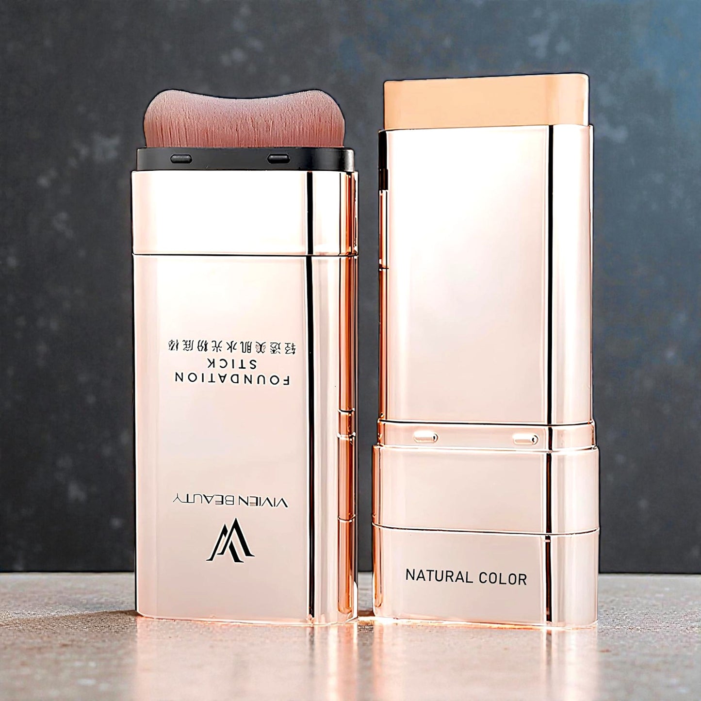 UK-1040 Beauty Foundation Stick, 2-in-1 Multifunctional Moisturizing Foundation Stick with Brush, Long Lasting Natural Matte Finish, Lightweight, Waterproof, 20g, Suitable for All Skin Types