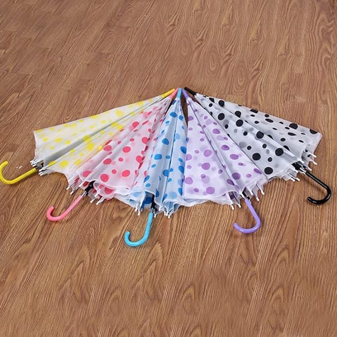 UK-0399 Transparent Doted Umbrella With Long Comfortable Grip Handle Multicolor