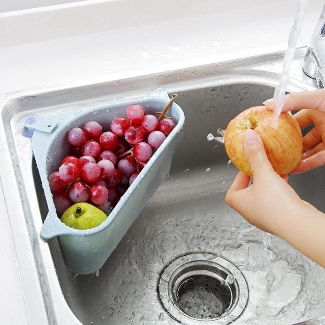 UK-0969 Kitchen Sink Corner Dish Organizer Tray Strainer Basket Drainer, Dustbin Storage Removable Holder Stand Rack, Waste Dispenser