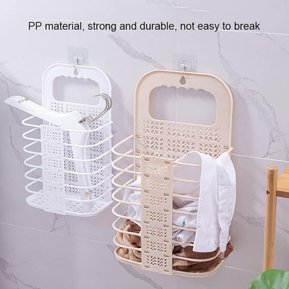 UK-0533 Folding Laundry Basket for Dirty Clothes Humper | Plastic Wall-Mount Hanging Dirty Clothes Organizer Storage Collapsible Bin with Handle