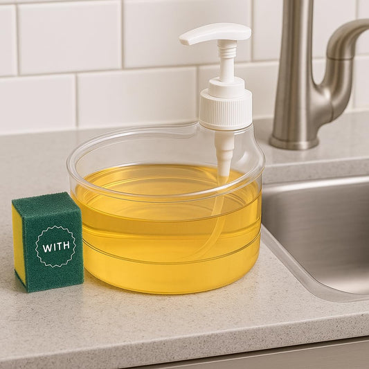UK-0093   Soap Dispenser and Scrubber Holder Practical Kitchen Automatic Detergent Dispenser with Sponge 2 in 1 Dishwasher Pump Dispenser Press for Home(Big Size)