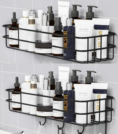 UK-0867 Self-Adhesive Bathroom Shelf with Hooks - Space-Saving Wall Mounted Shelf for Bathroom Essentials
