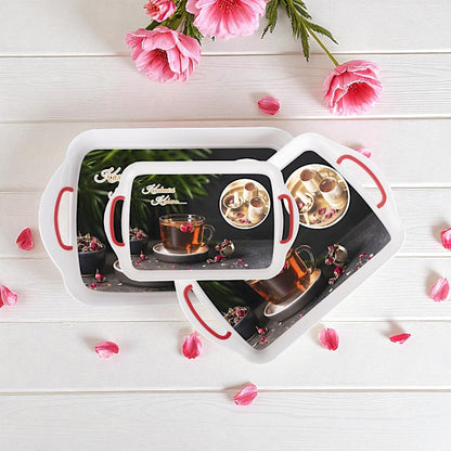 UK-0973 Premium Serving Tray Set of 3  Plastic Material Glossy Finish BPA Free Trays for Kitchen and Office and Home Decor