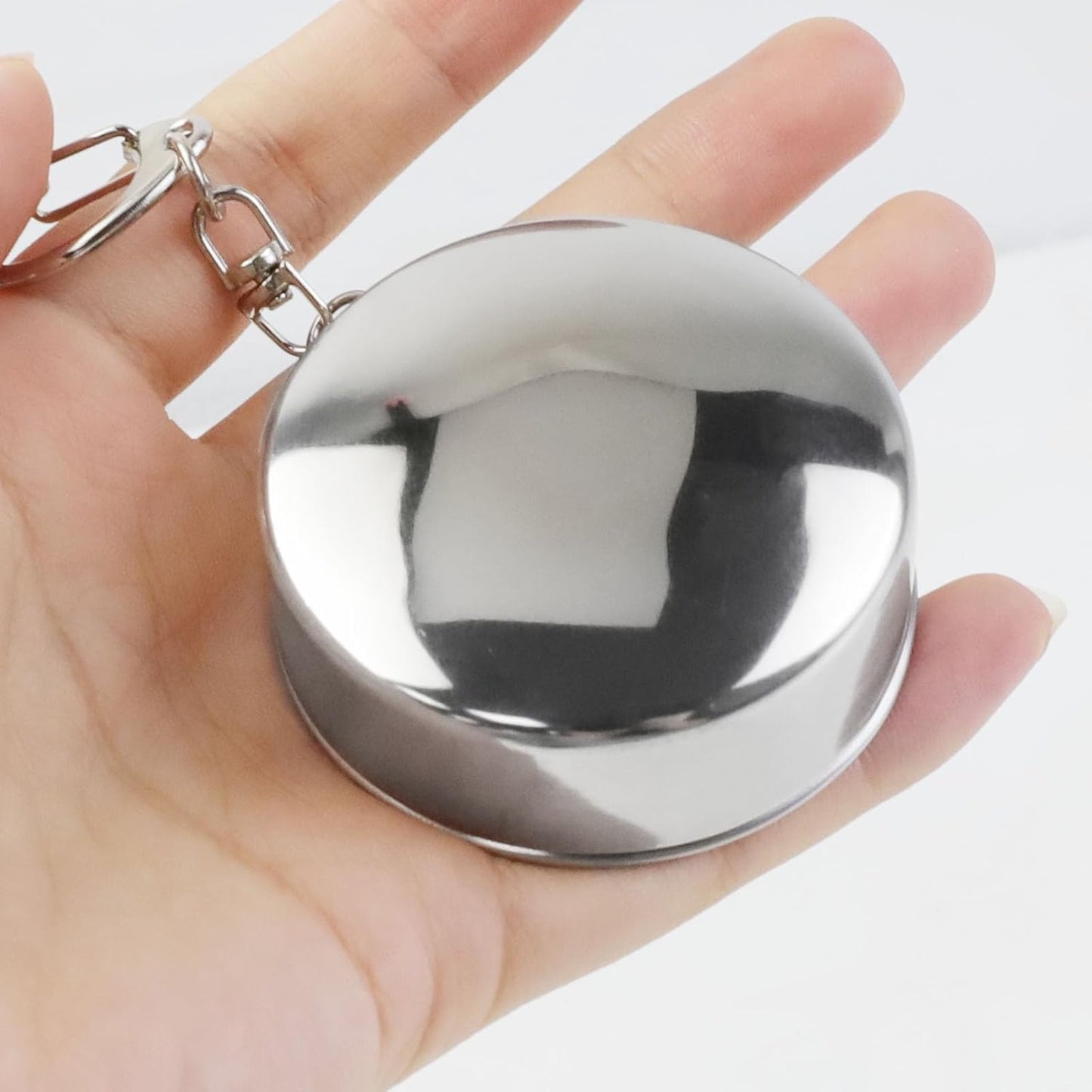 UK-1028 Steel Folding Cup, 120ml Small Portable Camping Mug Drink Cup with Lid & Keychain for Outdoor Adventures Travel Camping Hiking Pocket Size Reusable Space-Saving Travel Cup