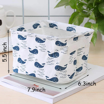 UK-0049 Canvas Fabric Foldable Mini Storage Basket - Small Collapsible Canvas Containers Organizers With Handle For Home-Multi Design