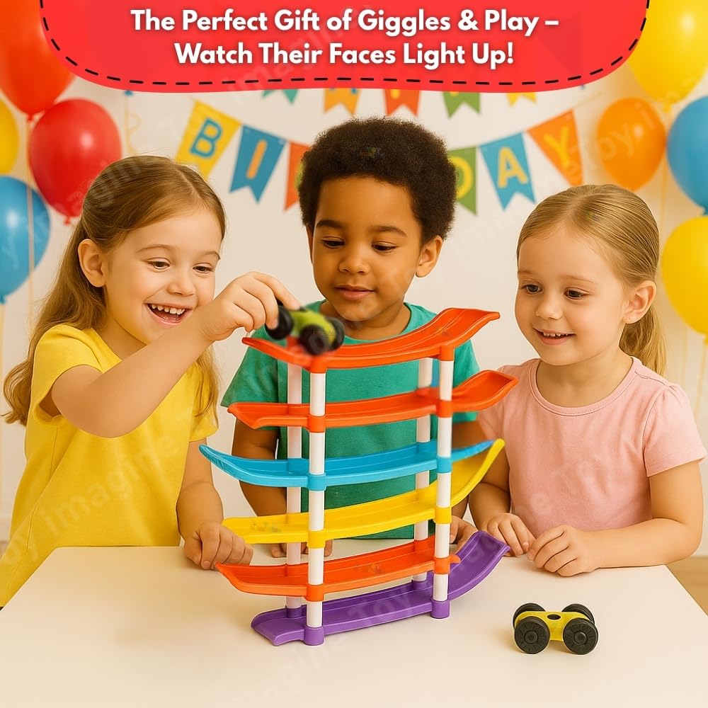 UK-1044 4-Level Car Ramp Racer Toy with 4 Cars – Rolling Track Toy for Kids Ages 2–7 | Birthday Gift for Boys & Girls | Educational & Fun Car Toy Set | Colorful Racing Action