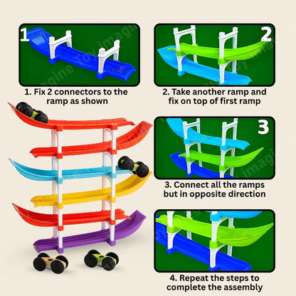 UK-1044 4-Level Car Ramp Racer Toy with 4 Cars – Rolling Track Toy for Kids Ages 2–7 | Birthday Gift for Boys & Girls | Educational & Fun Car Toy Set | Colorful Racing Action