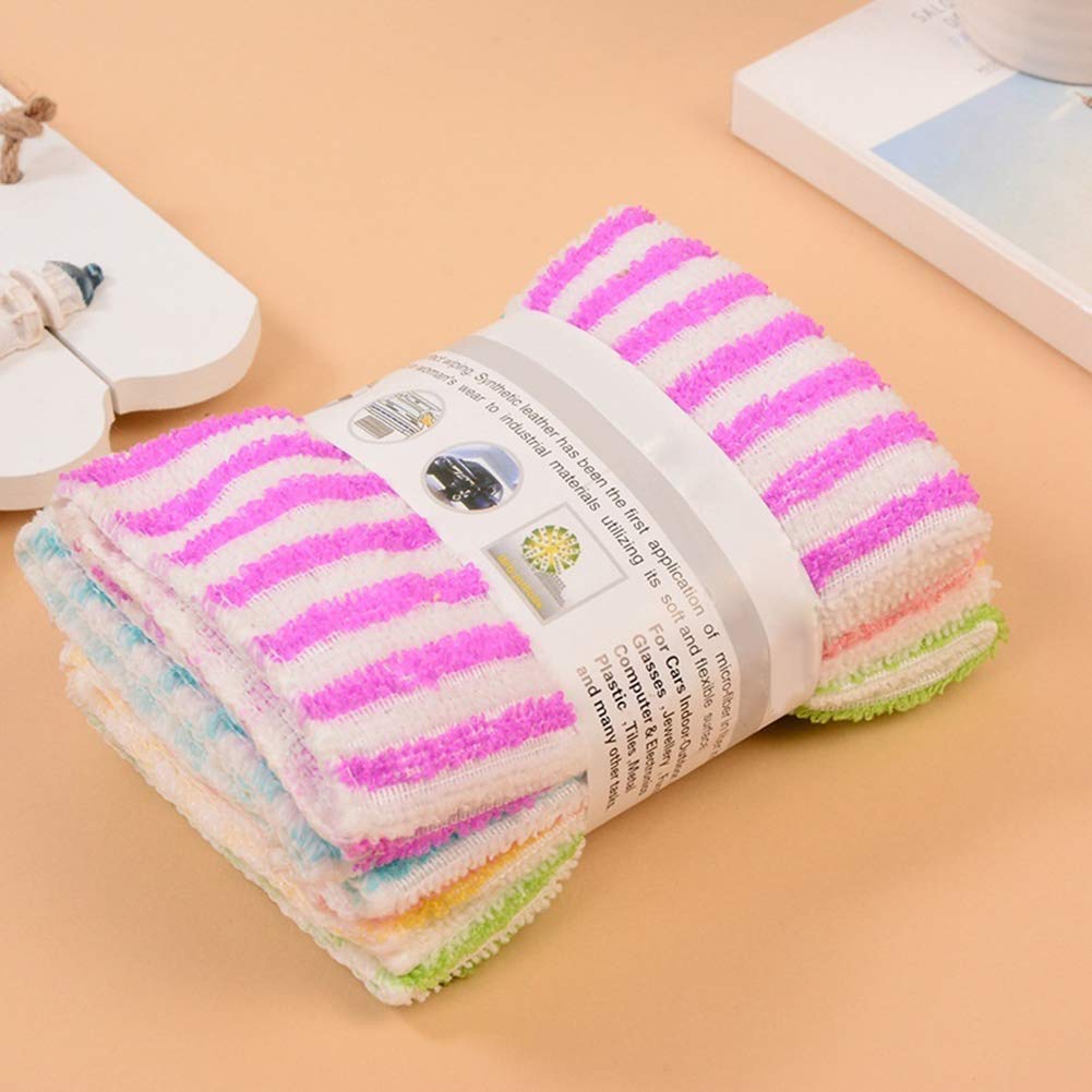 UK-0642 5Pcs  Wash Cleaning Microfiber Towel Water Kitchen Dining Striped Duster Cloth Random Color