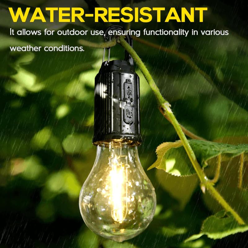 UK-0078 Camping Light, Hanging Tent Light Bulb with Hook, Dimmable LED Camping Lantern, 3 Lighting Modes