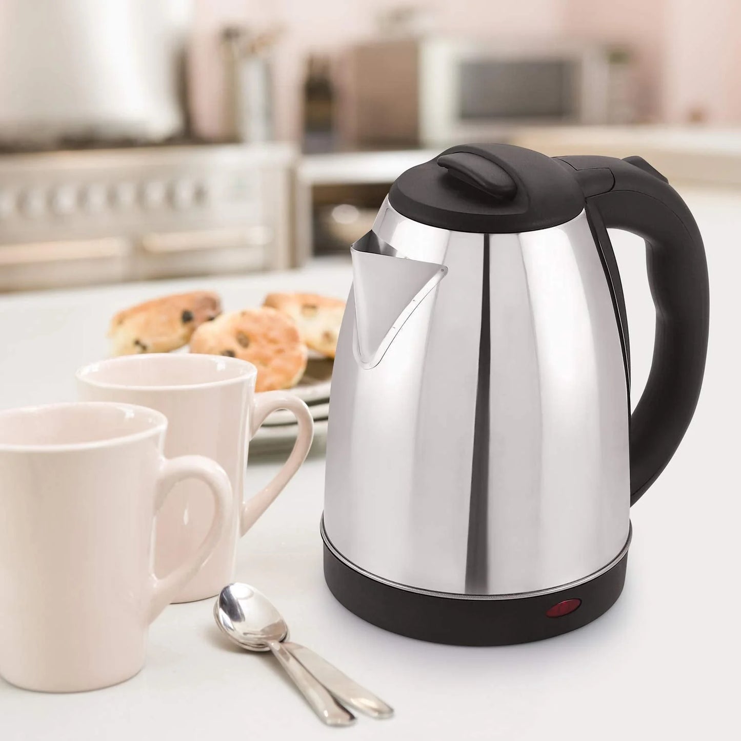 UK-0146 Stainless Steel Electric Kettle - Fast Boil, Auto Shut-Off, Cordless 2LTR