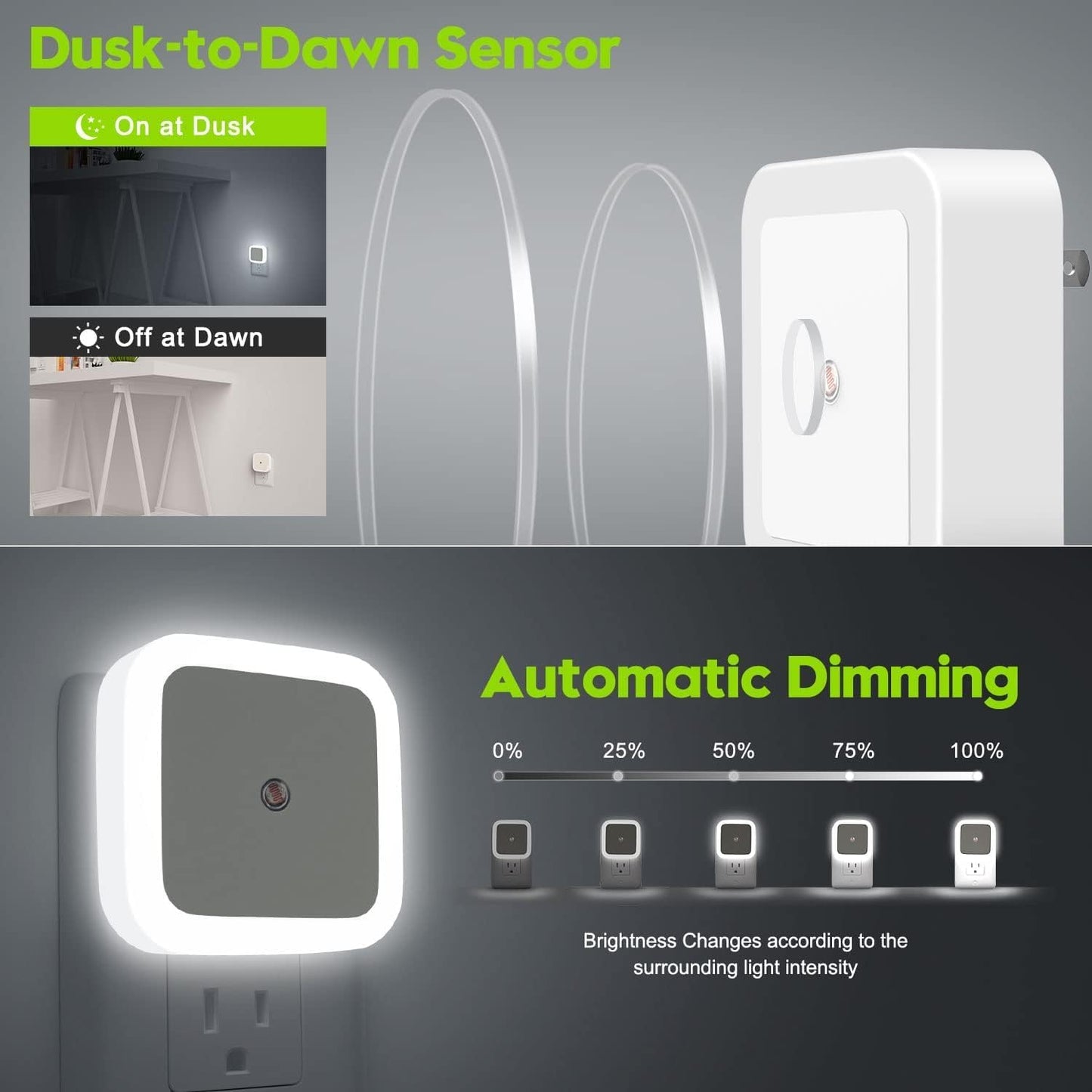 UK-0868 LED Night Lights Plug into Wall, Auto Light Sensor Plug in Night Light Lamp Wall Night Light Safety Lighting for Bedroom,Bathroom,Stairs,Corridor,Kitchen