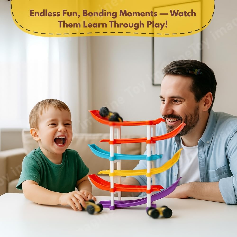 UK-1044 4-Level Car Ramp Racer Toy with 4 Cars – Rolling Track Toy for Kids Ages 2–7 | Birthday Gift for Boys & Girls | Educational & Fun Car Toy Set | Colorful Racing Action