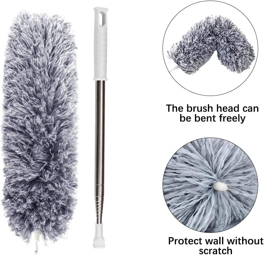 UK-0067 Fan Cleaning Mop Microfiber Duster with Extension Pole(Stainless Steel), Extra Long 100 inches, with Bendable Head, Extendable Duster for Cleaning High Ceiling Fan