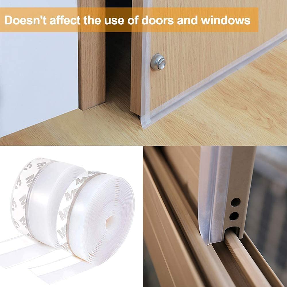 UK-0285 Silicone Seal Strip,Silicone Sealing Sticker for Door or Window,Weatherproof Soundproof Self Adhesive Door Strip Bottom,Slim Insect Proof Seal Strip for Gap of House or Shower Door