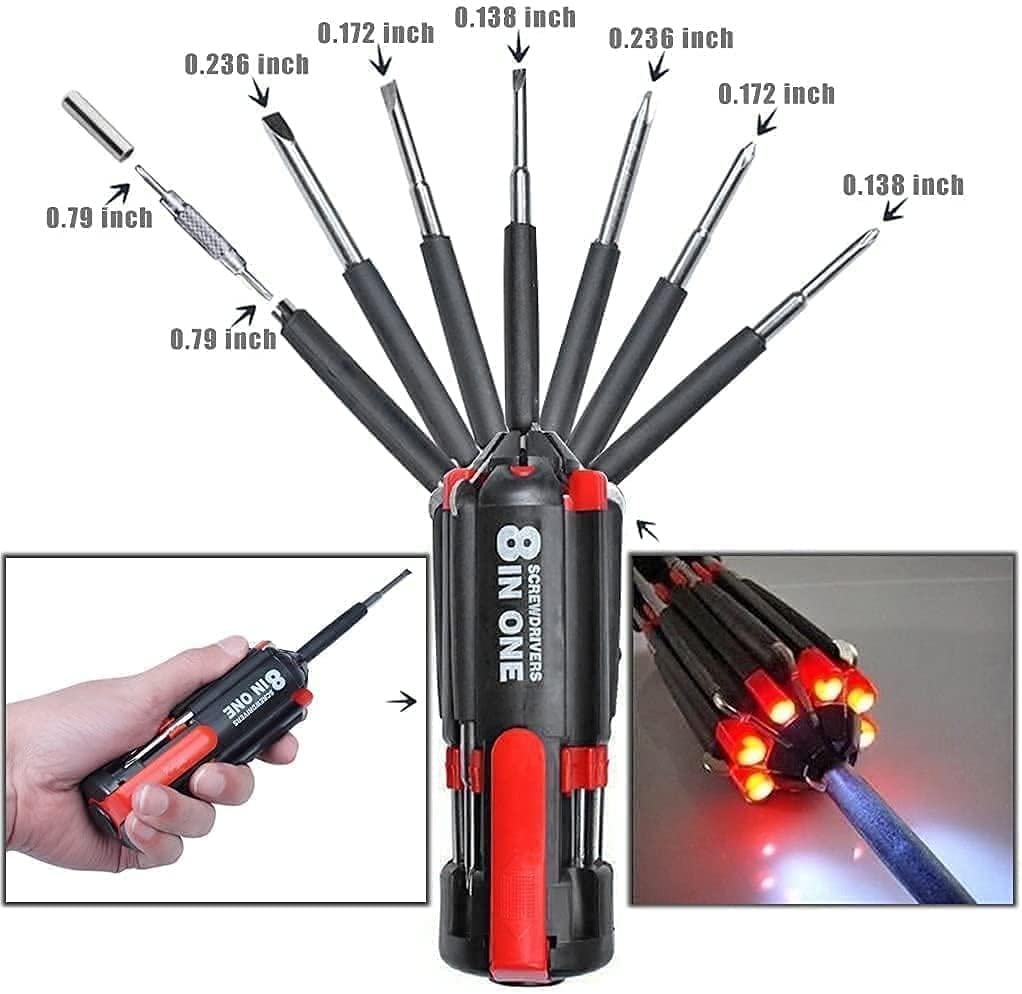 UK-0183 8 in 1 Multi-Function Screwdriver Kit, Tool Kit Set with LED Portable Torch