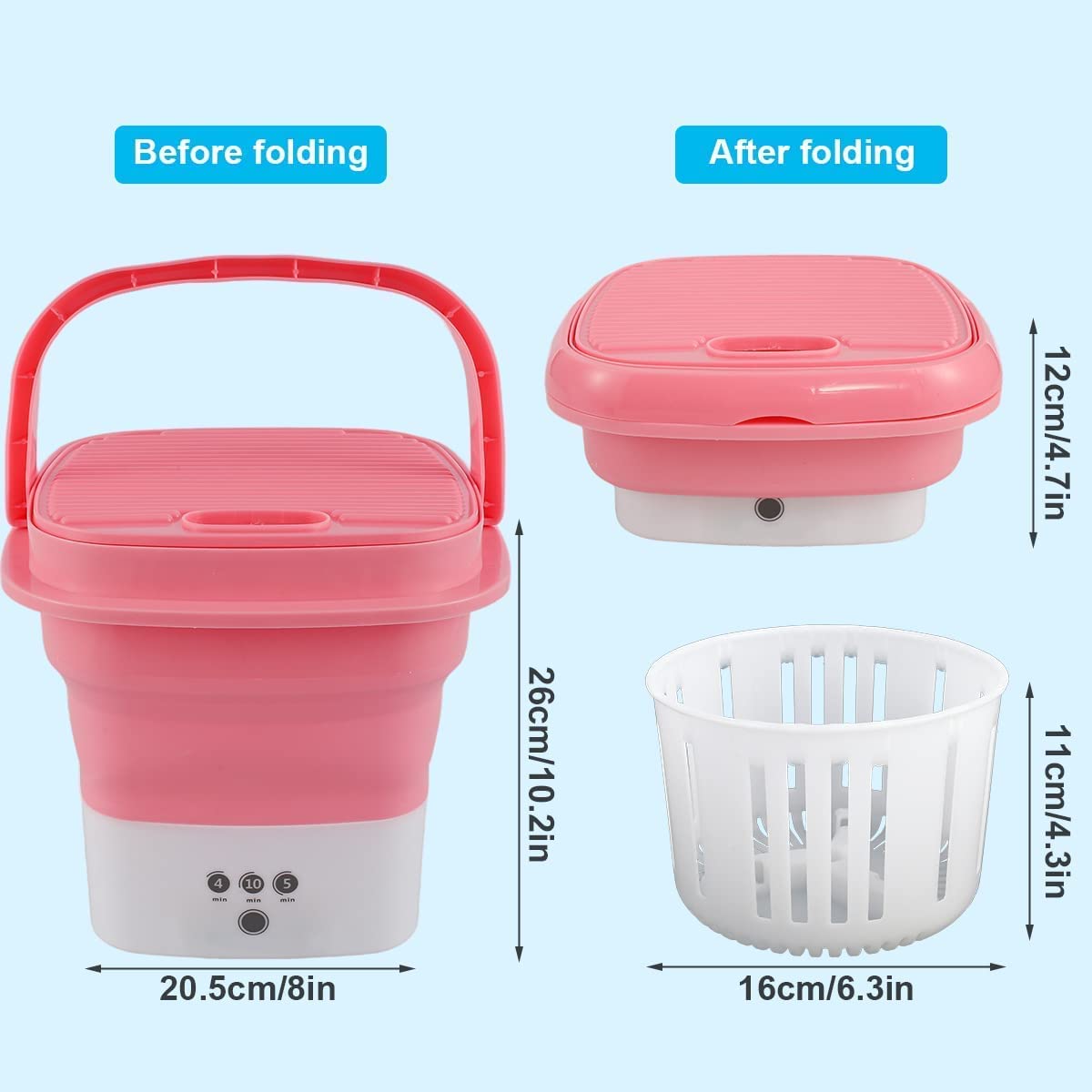 UK-0265 Mini Washing Machine Portable Folding Washing Machine Bucket Washer Single Person Use Mobile Foldable Washing & Spin Dry for Camping,Travel, Lightweight and Easy to Carry