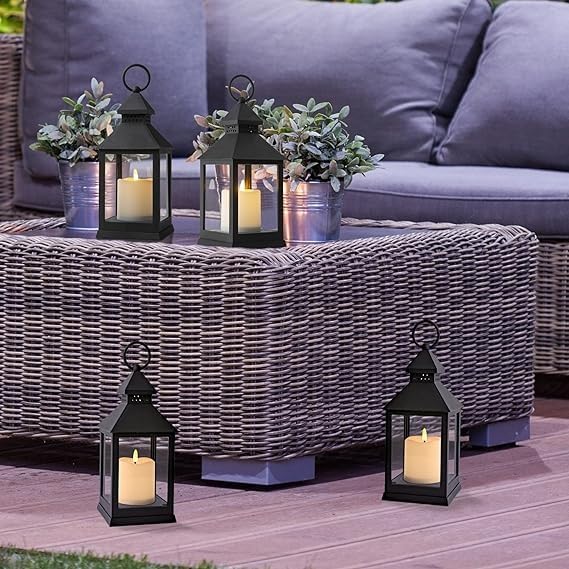 UK-0041 (2pc)Mini Square Lantern Lamps with Moving Flame LED Light for Home Decoration Diwali & Christmas