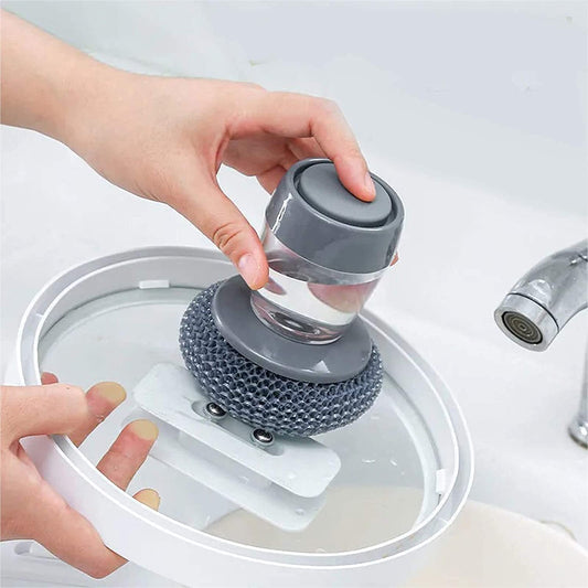 UK-0313 Soap Dispensing Palm Brush Washing Liquid Dish Brush Soap Pot Utensils with Dispenser Cleaning Bathroom Cleaning Tools