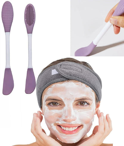 UK-0356 Beauty Silicone Face Mask Applicator Makeup Brush Double-Ended Facial Mask Brush for Mud, Clay, Charcoal Mixed Mask，Soft Makeup Beauty Brush Tools for Apply Cream, Lotion (1PC Multi Color)