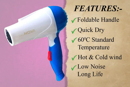 UK-0249 Professional Folding Hair Dryer With 2 Speed Control 1000W, Multicolor