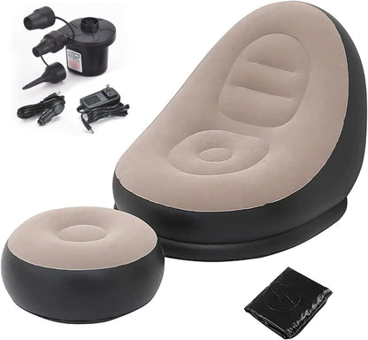 UK-1016 Lounger Set, 2-in-1 Sofa Chair with Footstool, Portable Outdoor Recliner with Air Pump