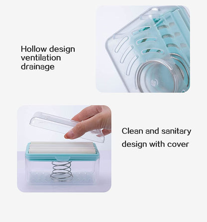 UK-0185 2-in-1 Portable Soap Dish & Soap Dispenser with Roller and Drain Holes, Foaming Soap Bar Box