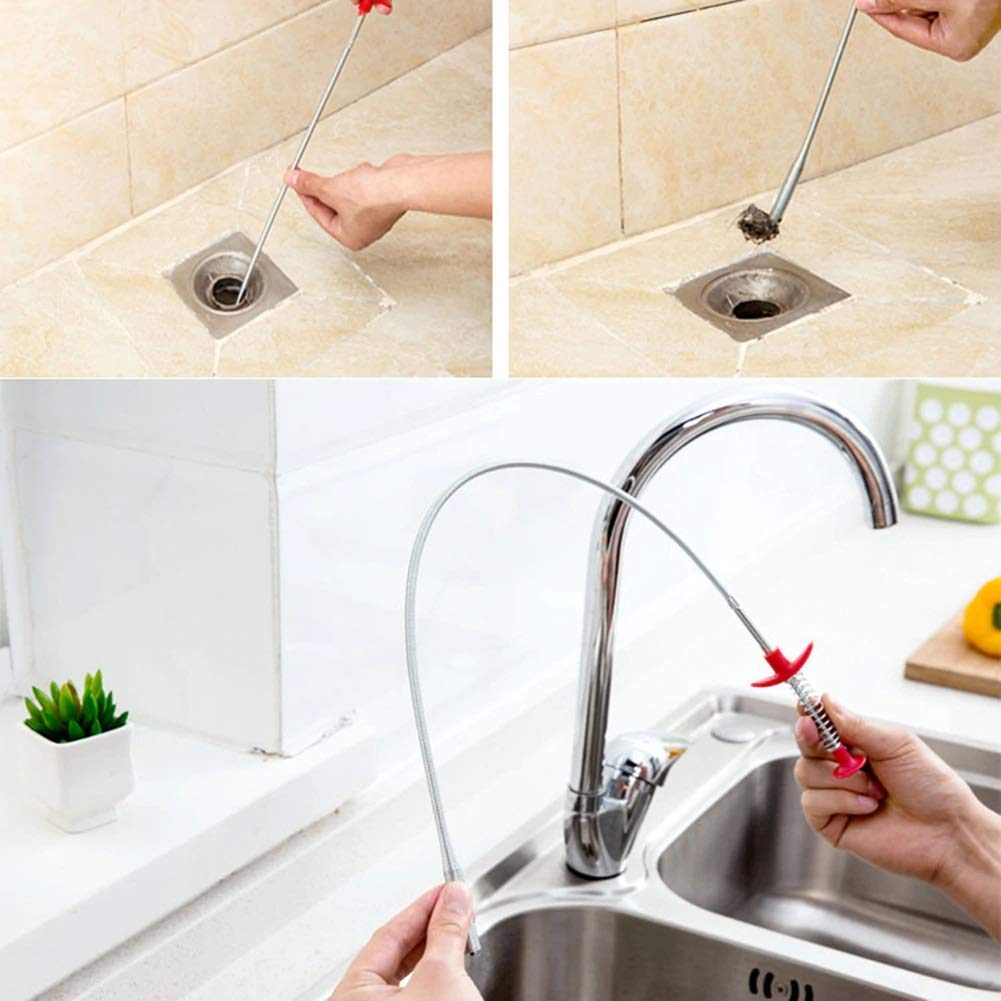 UK-0142  Metal Wire Brush Hand Kitchen Sink Cleaning Hook Sewer Dredging Device Spring Pipe Hair Dredging Tool