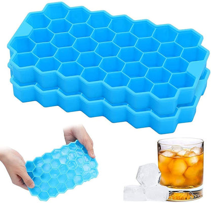 UK-0297 Ice Cube Tray for Freezer Flexible Silicone Honeycomb Design 37 Cavity Ice Cube Tray Ice Cube Box for Home Ice Cubes Silicon Trays for Freezer Mould Safe Ice Cube Molds Multicolor