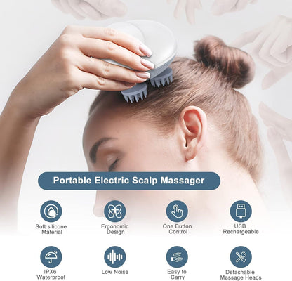 UK-0912 Head & Scalp Massager for Men Women, Handheld Cat Dog Pet Head Massager with 4 Silicon Heads | Portable Head Massager for Hair Growth, Muscle Relaxation & Stress Relief