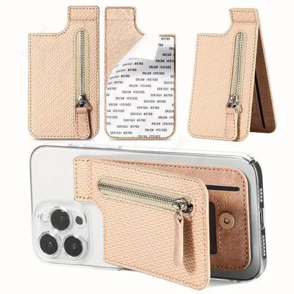 UK-0404 Phone Card Holder Stick-on Phone Wallet with Zip, Card Holder for Back of Phone