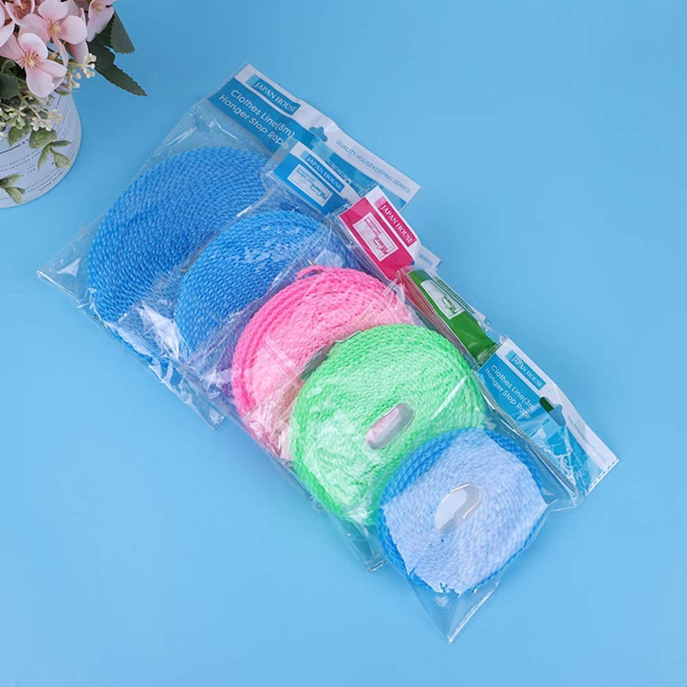 UK-0257 5 Meters Windproof Anti-Slip Clothes Washing Line Drying Nylon Rope with Hooks 5 Meter Nylon Clothesline Rope