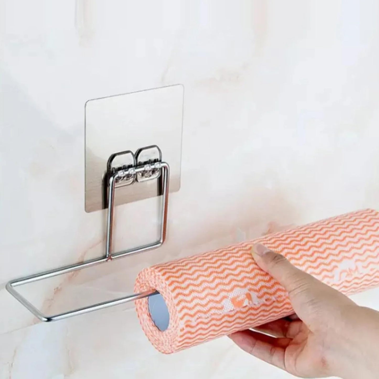 UK-1064 Stainless Steel Self Adhesive Napkin Wall Mount Towel Hanging Holder with Magic Adhesive Pad Kitchen Paper Tissue Paper Stand Towel Bar Hanger for Kitchen and Washbasin Tissue towel holder