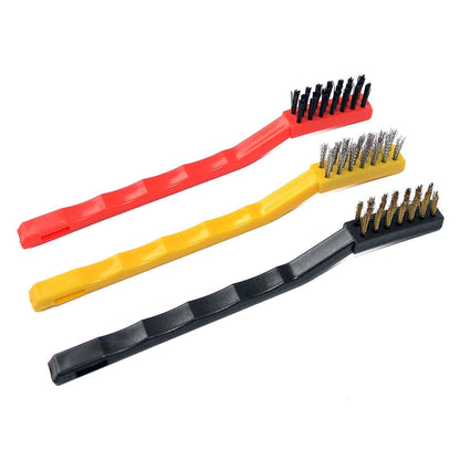 UK-0253 3 PCs Mini Wire Brush Set Brass Nylon Stainless Steel Bristles Household Cleaning Brush for Stove Burner Tiles Tap