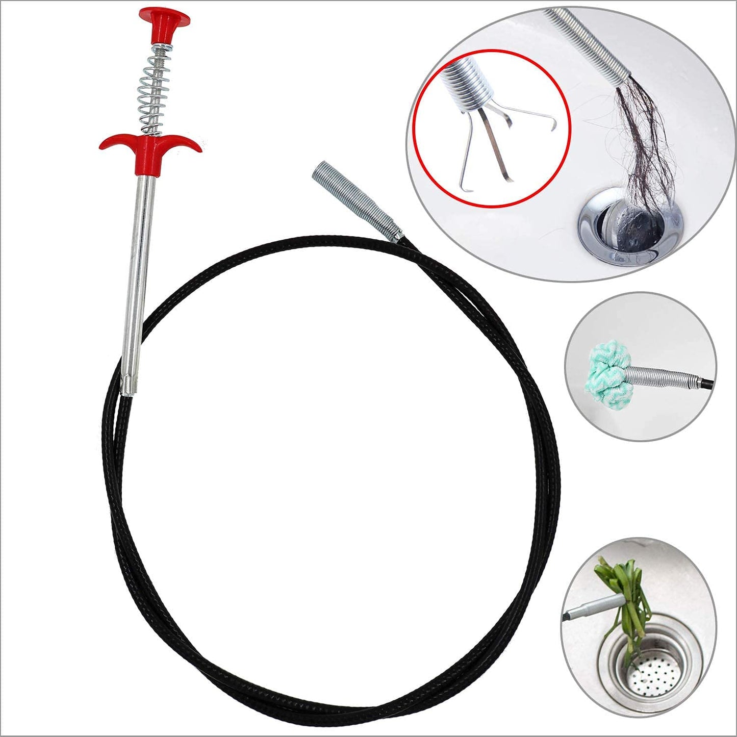 UK-0142  Metal Wire Brush Hand Kitchen Sink Cleaning Hook Sewer Dredging Device Spring Pipe Hair Dredging Tool